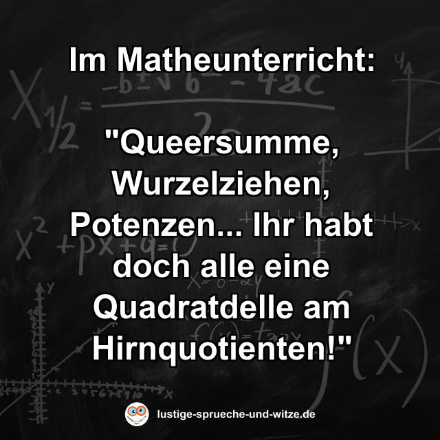 Im Matheunterricht:  "Queersumme, Wurzelziehen, Potenzen... Ihr habt doch alle eine Quadratdelle am Hirnquotienten!"